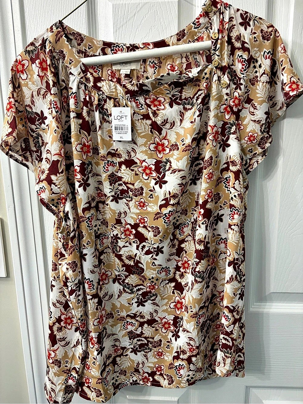LOFT Floral Blouse in Beige & Brown XL NWT